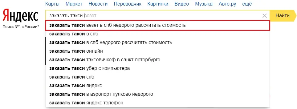 Яндекс подсказки — кейс Avtodreem